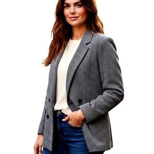 Evan Picone 14 Gray Women's Blazer Jacket Suit Coat Misses Size L Large Button